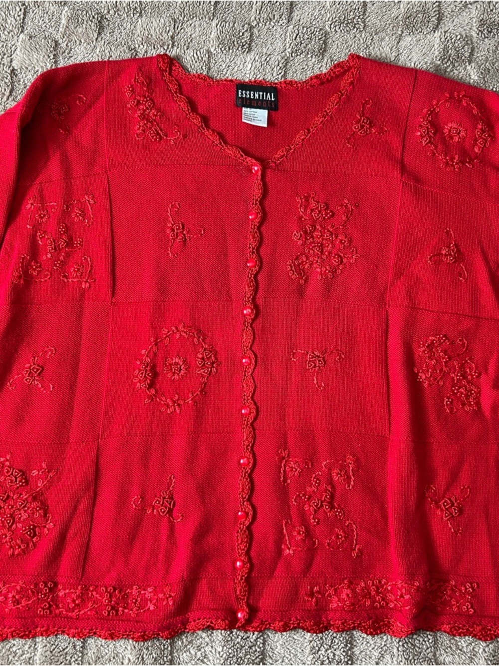 Vintage Essential Elements Red Embroidered Button-Up Cardigan Sweater Size 3X